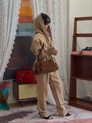 MAGDA BUTRYM - Draped Collar Viscose And Linen Jacket in Beige