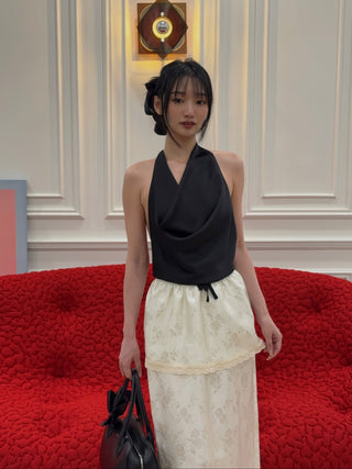THE ANDAMANE VERUSHKA TOP - Cowl Neck Top Satin Black