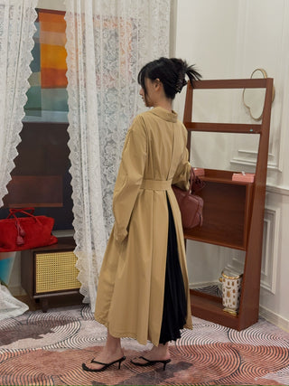 A.W.A.K.E MODE Trench Coat in Khaki Pleated Back Insert Asymmetric
