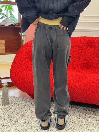 SUGI - WASHED DENIM RIBBON LOUNGE PANTS / GRAY
