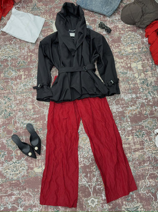 MAGDA BUTRYM - Low-Rise Ruffled Waist Trousers in Red