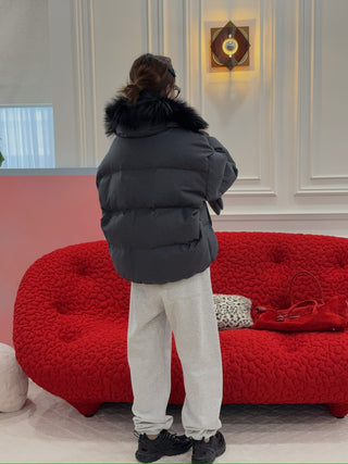 YVES SALOMON - DOWN JACKET MADE WITH LORO PIANA FLANNEL/FOX / GRIS ANTHRACITE