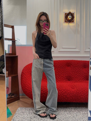 MM6 Maison Margiela LOOSE MID-WEIGHT 5-POCKET BLUE JEANS WITH WIDE LEGS