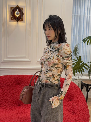 MAGDA BUTRYM - Ruched cape-effect top in floral print