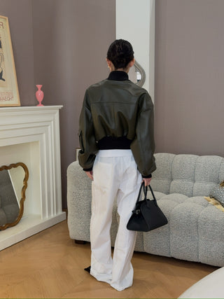 THE MANNEI LE MANS CROPPED BOMBER GREEN