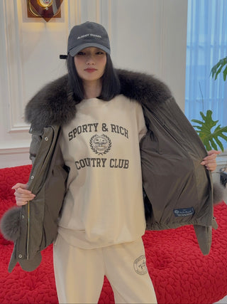 YVES SALOMON - Short down jacket with detachable fox fur collar and mittens