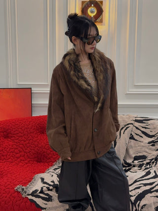 MM6 Maison Margiela - Faux Fur-Collar Suede Bomber Jacket in Brown