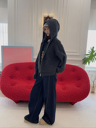 AYA MUSE KNIT ZIP UP HOODIE / CHARCOAL