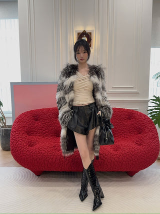 YVES SALOMON - COAT FOX BANDS/MERINOS KNITWEAR / NUANCE LUNE