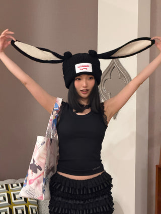 LOVERBOY - Chunky Rabbit Beanie in Black Ecru