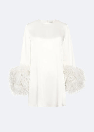 LAPOINTE - SATIN SHIFT DRESS WITH FEATHERS / CREAM