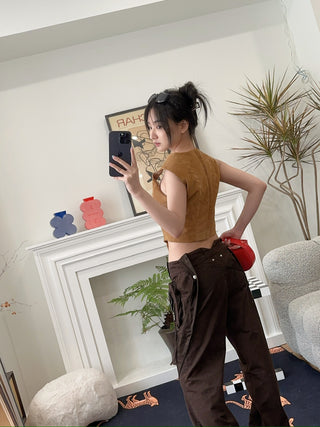 GIUSEPPE DI MORABITO SUEDE LEATHER BUSTIER TOP