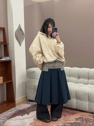 YOUSER - JACKET MIXED PLEATS SKIRT / NAVY