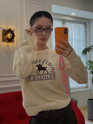 SPORTY & RICH - Polo Club Knitted Sweater in Cream