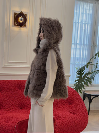 SIMONETTA RAVIZZA ALBERT - CASHMERE GOAT FUR VEST WITH HOOD