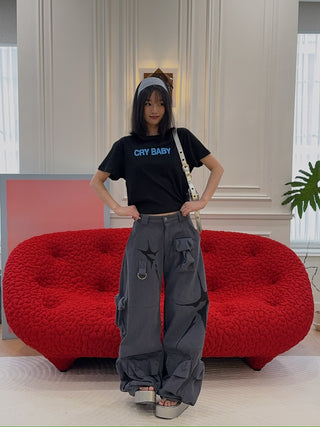 ASHLEY WILLIAMS - BLACK CROPPED T-SHIRT / CRY BABY