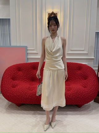 THE ANDAMANE VERUSHKA TOP Cowl Neck Top Satin Ivory