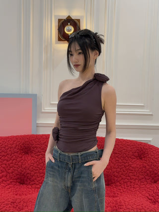 MAGDA BUTRYM -   One-shoulder t-shirt in BORDEAUX