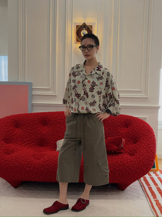 MARTINE ROSE Shockcord Brand-Print Short-Sleeves Relaxed-Fit Woven Shirt