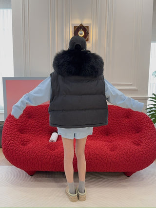 YVES SALOMON - VEST MADE WITH LORO PIANA FLANNEL FABRIC/FOX