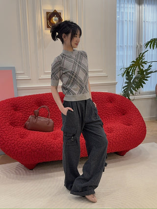 GIUSEPPE DI MORABITO WOOL TARTAN KNITWEAR TOP