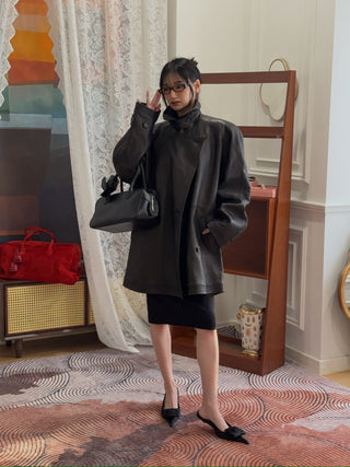 MAGDA BUTRYM - Oversized Grained Leather Jacket in Black
