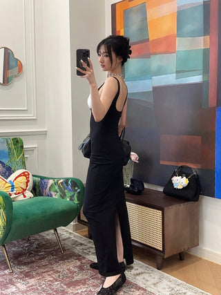 ROWEN ROSE Sleeveless Jersey Long Dress with Gathered Neckline