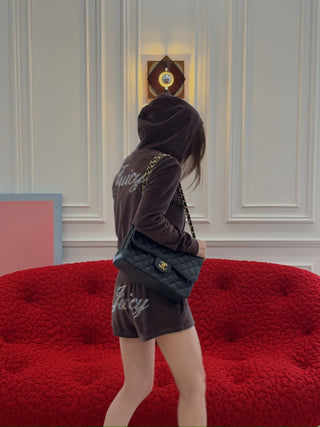 SPORTY & RICH X JUICY COUTURE - Juicy Script Velour Zip Hoodie in Chocolate