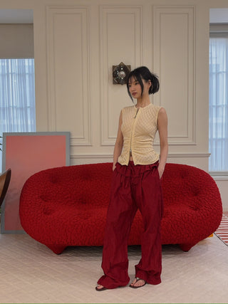 MAGDA BUTRYM - Low-Rise Ruffled Waist Trousers in Red