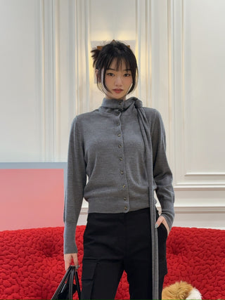AARON ESH - CARDIGAN WITH NECK SCARF / GREY