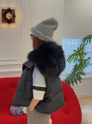 YVES SALOMON - VEST MADE WITH LORO PIANA FLANNEL FABRIC/FOX