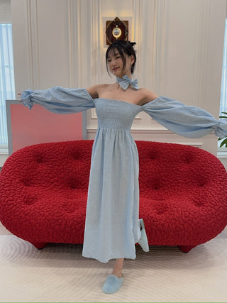 SLEEPER - ATLANTA LINEN DRESS IN AZURE BLUE
