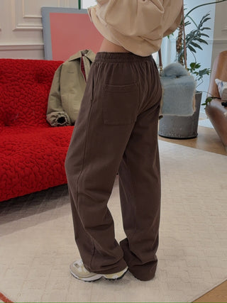 Sporty & Rich - NY Crest Embroidered Wide Sweatpant in Chocolate