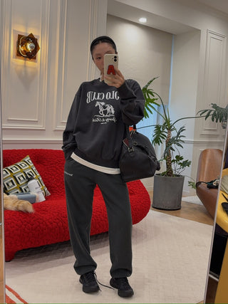 SPORTY & RICH - Serif Logo Soft Sweatpant in Faded Black