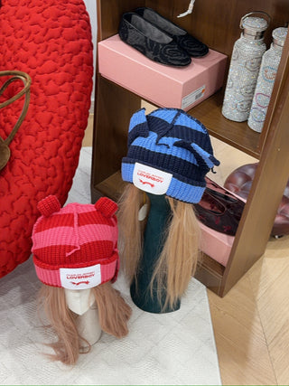LOVERBOY - CHUNKY EARS BEANIE in  BLUE NAVY STRIPE