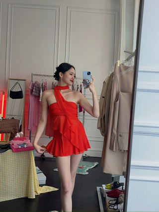 GUIZIO SILK SLIT MINI SKIRT