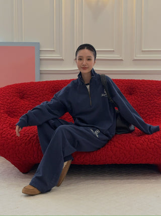 SPORTY & RICH - Vendome Quarter Zip in Navy