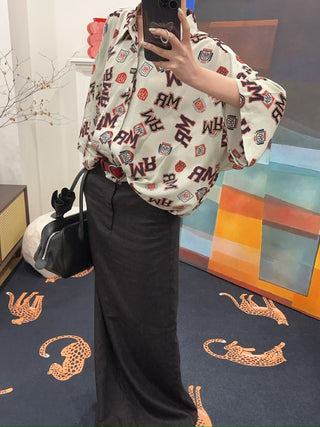 MARTINE ROSE Shockcord Brand-Print Short-Sleeves Relaxed-Fit Woven Shirt