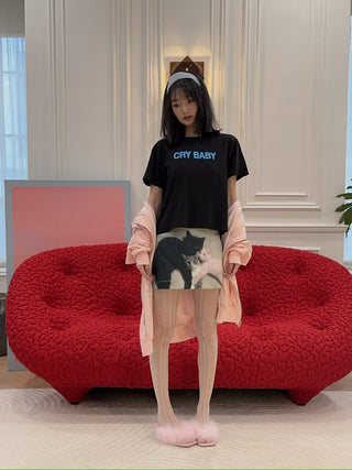 ASHLEY WILLIAMS - BLACK CROPPED T-SHIRT / CRY BABY