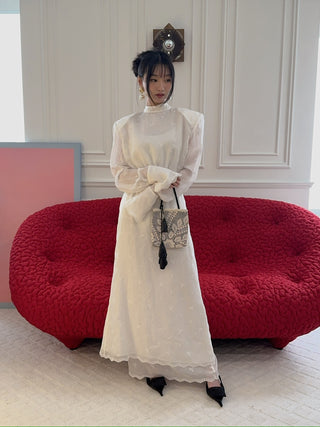 MAGDA BUTRYM - Embroidered High-Neck Midi Dress with Blouson Bodice