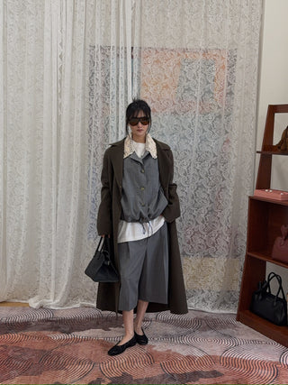 THE MANNEI - Crochet Collar Bomber Jacket in Grey