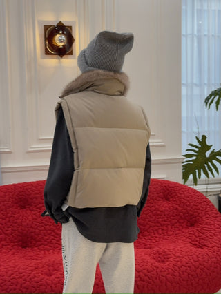 YVES SALOMON - Flannel gilet with sable fur collar