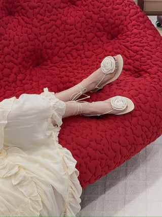 MAGDA BUTRYM Wrap Around Flat Flower Sandals in cream crochet