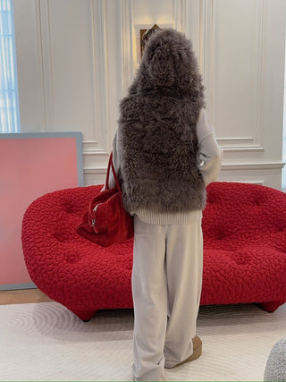 SIMONETTA RAVIZZA ALBERT - CASHMERE GOAT FUR VEST WITH HOOD