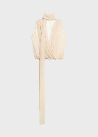 BLUMARINE - Georgette Wrap Top with Pussy-bow in Amber