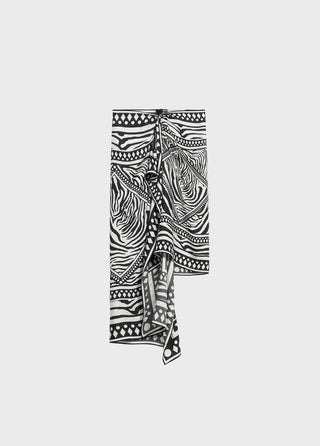 BLUMARINE - Asymmetrical Twill Sarong Skirt with Foulard Print in Black & White
