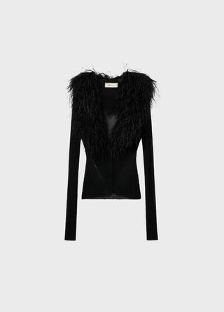 BLUMARINE - Knit Cardigan with Feathered Neck in Black