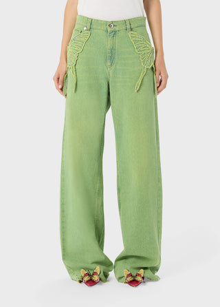 BLUMARINE - Wide Leg Jeans with Butterfly Embroidery