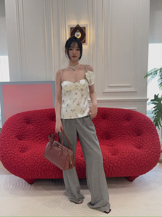 MAGDA BUTRYM - Flower appliqué silk tank in cream print