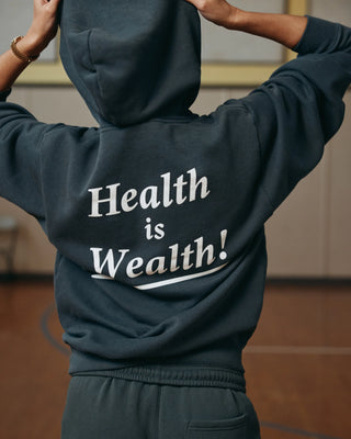 SPORTY & RICH - Health Is Wealth Soft Hoodie in Faded Black